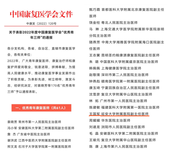 我院王國軍、陳真兩位同志榮獲全國“優(yōu)秀青年三師”稱號(hào)